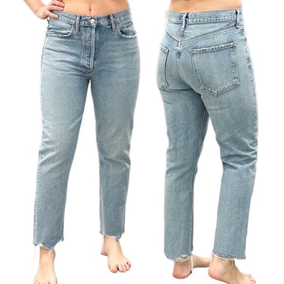 Agolde Riley High Rise Straight Crop Jeans in Curio Light Wash Denim Size 28 - Picture 3 of 16